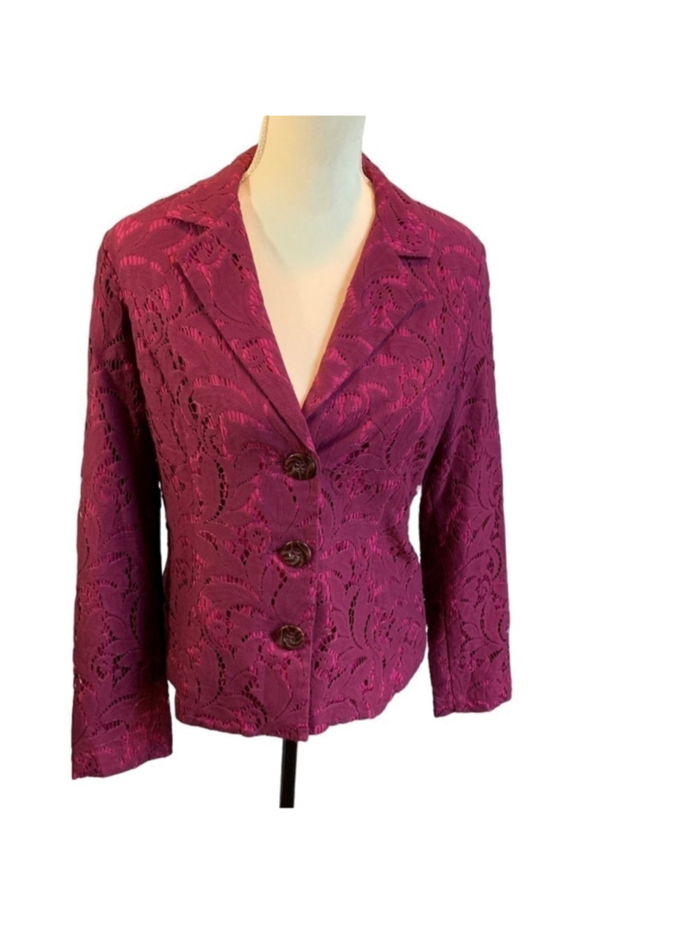 Womens Cabi lace overlay blazer fuscia size m